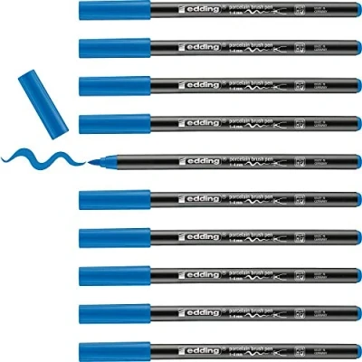 Imagen de edding 4200 rotulador con punta de pincel para porcelana azul claro 10 rotuladores 1 4 mm pintar y decorar cerámica tinta resistente a la luz lavavajillas, secado rápido