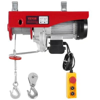Imagen de VEVOR Polipasto Eléctrico Carga de 1200kg Cabrestante 230V Control Remoto con Cable 4,2m Eslinga Simple Doble Parada Emergencia Elevador para Garaje, Almacén, Fábrica