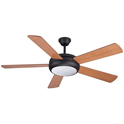Imagen de wonderlamp Ventilador de techo con luz Conte Marrón. Mando a distancia programador incluido. 5 palas madera contrachapada (Plywood). 3 velocidades. diámetro 132 cm.