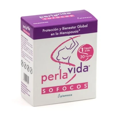 Imagen de PLAMECA Perlavida Sofocos, Complemento Alimenticio para los Sofocos de la Premenopausia y Menopausia, con Vitamina E, Salvia, Soja, Cola Caballo Pasiflora 30 Cápsulas Vegetales.