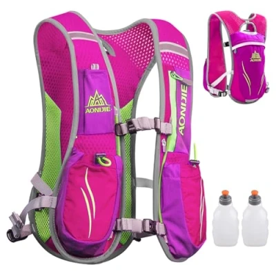 Imagen de TRIWONDER Chaleco de Hidratación Ligero 5.5L Superior Mochila para Trail Running Ciclismo Marathoner Profesional al Aire Libre Hombre Mujer (Rosa roja con 2 ✖ 250 ml Botella)