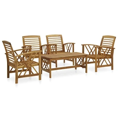 Imagen de vidaXL Juego de Muebles Jardín 5 Piezas Mobiliario Exterior Cocina Terraza Mesa Silla Asiento Suave con Respaldo Madera Maciza Acacia