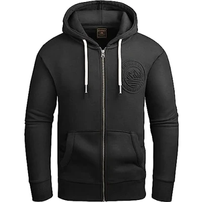 Imagen de Grin&amp;Bear Sudadera con capucha para hombre cremallera GEC602, Negro , L