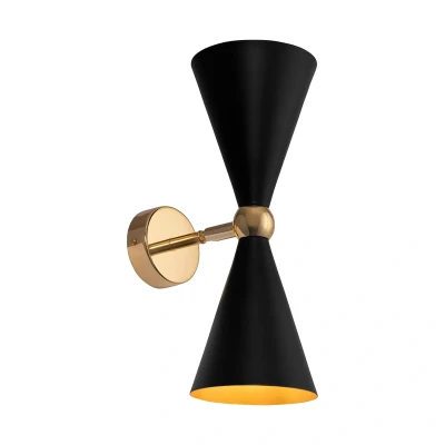 Imagen de Vesper Aplique de pared en color negro y dorado, estilo moderno, 2 bombillas, excluido, bombillas E14 40 W 230 V