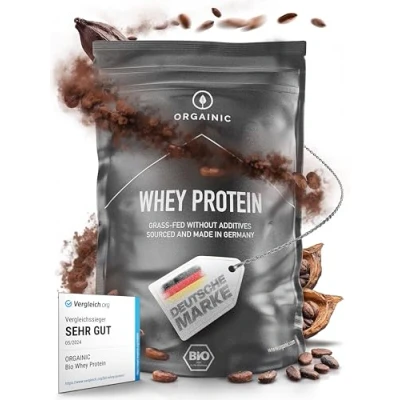 Imagen de ORGAINIC Proteína de Suero Leche Aroma Natural Con Aminoácidos Esenciales, No Esenciales y BCAA para Ganar Aumentar Masa Muscular Procesado en Frío, Sin GMO Bolsa 1000g, Cacao