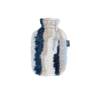Imagen de fashy Bolsa de agua caliente con funda felpa, diseño mármol, color azul, 2,0 L