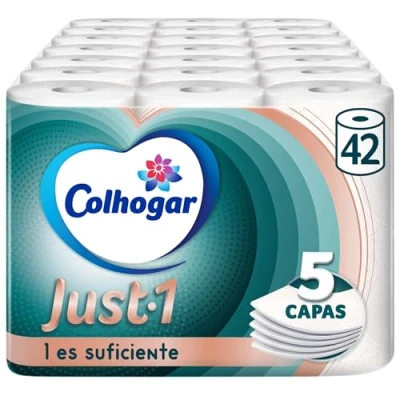 Imagen de Colhogar Just 1 x42 Papel Higiénico Extra Absorbente Paquete con 6 Rollos de Baño 5 Capas Ultra Suave para Máximo Confort Blanco (7x6)