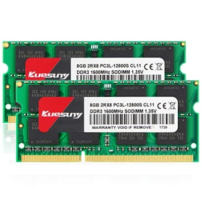Imagen de Kuesuny 16GB Kit (2x8GB) PC3L 12800s SODIMM DDR3 / DDR3L 1600MHz CL11 PC3 12800 1.35V/1.5V 204Pin Non ECC Unbuffered Memoria RAM for MacBook Pro,iMac,Macbook Mini