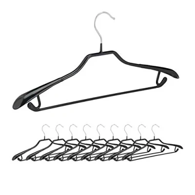 Imagen de Relaxdays Pack de 10 Perchas Ropa Antideslizantes para Trajes con Barra, Metal y PVC, Negro, 45 cm, Hierro, x 22,5 3 cm