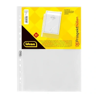 Imagen de Idena 10406 Funda para folleto formato DIN A4, transparente, 80µ, 30 unidades