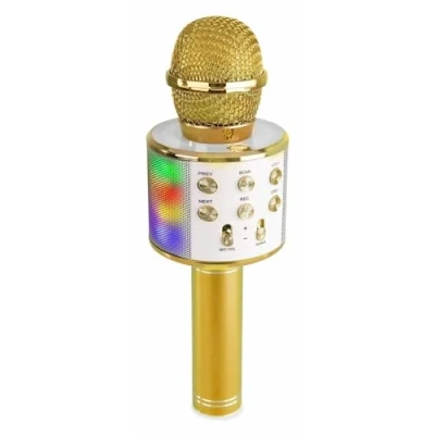 Imagen de MAX KM15G Micrófono de Karaoke con Altavoz Buetooth / MP3 Incorporado e iluminación LED, Batería Incorporada, Efecto Eco, Cambiador Voz, Efectos, Ideal para Niños