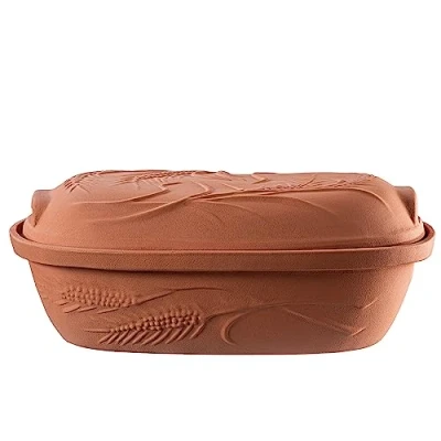 Imagen de KADAX cacerola de cerámica con tapa para microondas y horno, vaporera materiales naturales, cocinar sin grasa, olla asar (ovalada, 4,5 L)