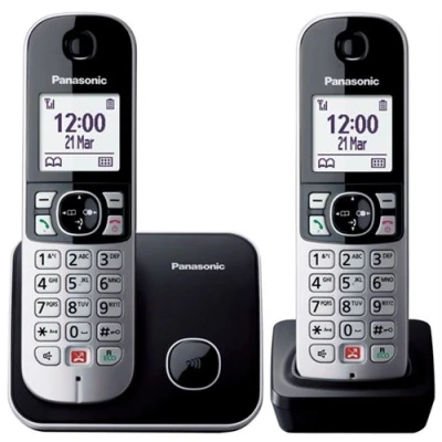 Imagen de Teléfono Panasonic KX TG6852SP, Dúo, Inalámbrico, Identificación de llamadas, No molestar, Negro + Base