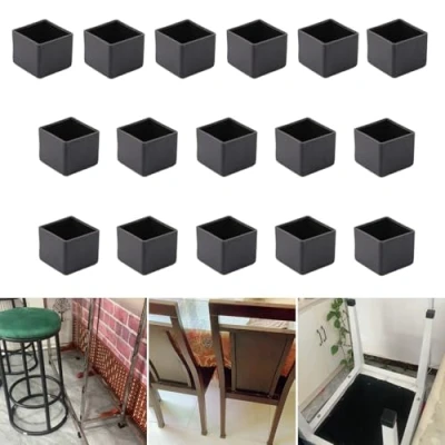 Imagen de 16 protectores cuadrados de silicona 30 x mm para patas silla, tapas negras muebles, taburete evitar arañazos en el suelo