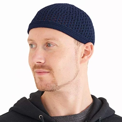 Imagen de Casualbox Tejido Algodón Cráneo Gorra Kufi Islam Oración Sombrero Croché Puntada Tapa Gorros Beanie Hombres Tocados para Todos Temporadas Marina