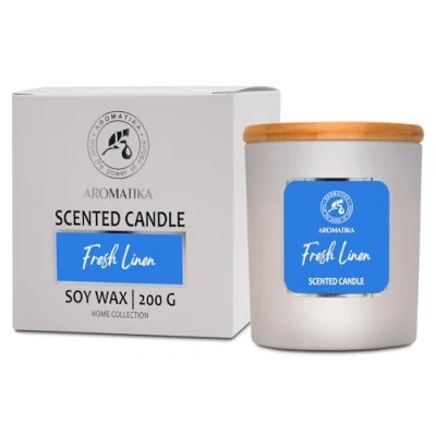 Imagen de Vela Perfumada Lino Fresco 200 g de Cera Soja Aroma Puro y Fragancia para Hogar Aromaterapia Idea Cumpleaños Navidad