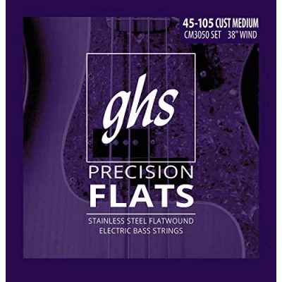 Imagen de GHS cuerdas Graves cm3050 con 4 precisión pisos, acero inoxidable Flatwound, 38 &quot;bobinado, Custom tamaño mediano (.045 .105)