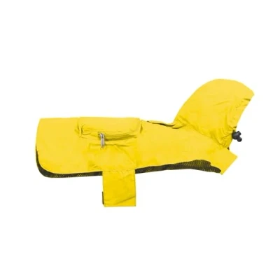 Imagen de Record impermeable bolsillo para perros con capucha ajustable. Abrigo de y plegable cierre velcro. Chaqueta orificio la correa (amarillo,