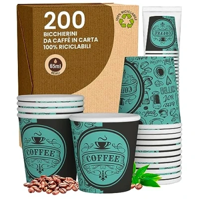 Imagen de PubGreenCUP Vasos de papel café (200 unidades, 65 ml), biodegradables, desechables, pequeños, para llevar bebidas calientes