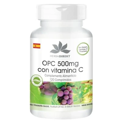 Imagen de OPC 500mg + Vitamina C de Extracto semilla uva Vegano 120 comprimidos HERBADIREKT by Warnke Vitalstoffe Calidad farmacia alemana