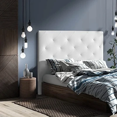 Imagen de MOMMA HOME Cabecero de Cama en Polipiel Modelo MYRO tapizado ecopiel Acolchado Incluye herrajes para Colgar 9cm Ancho (White, 150 x 120 9 cm)