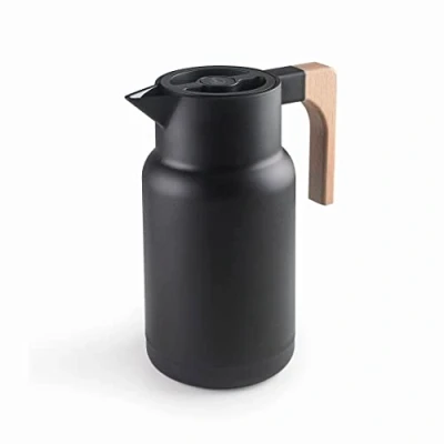 Imagen de Lacor 62598 Jarra Termo WOOD BLACK, para Líquidos, Mantiene el Frío y Calor, Polipropileno, Doble pared con capa de vidrio en interior, Tapa Aislante, Capacidad: 1 L, Negro