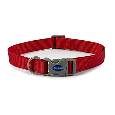 Imagen de Ancol Viva Collar Ajustable Rojo, Talla 2 5/M para Cuello de 30 50 cm, Ajuste rápido, Ligero, Resistente a la Intemperie