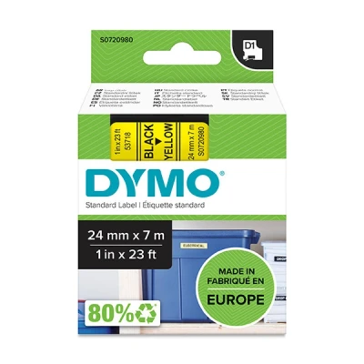 Imagen de DYMO D1 etiquetas auténticas, impresión negra sobre fondo amarillo, 24 mm נ7 m, autoadhesivas para etiquetadoras LabelManager