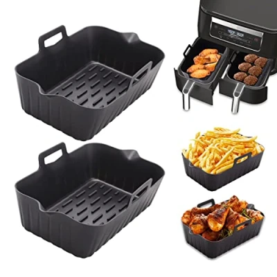 Imagen de Alyvisun Molde Silicona Aire, 2 Piezas Accesorios Freidoras Sin Aceite Reutilizable Air Fryer Accessories para Cocina, Horno, Microondas, Negro, 17,5 * 12 6 cm