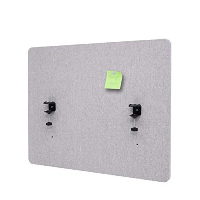 Imagen de Separador acústico de mesa HWC G75, protección visual oficina, tablón anuncios, doble pared, tela/textil, 60 x 75 cm, gris