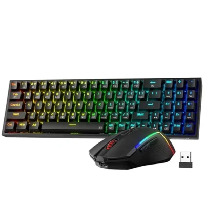 Imagen de Redragon Combinación de teclado y ratón para videojuegos BS136, 75% K628, mecánico RGB inalámbrico trimodo paquete juegos 8000 DPI