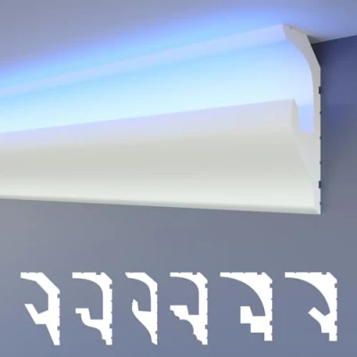 Imagen de HEXIMO LED molduras de estuco 2en1, iluminación indirecta techo XPS poliestireno perfil abombado (20,4 Metros HLED 17)