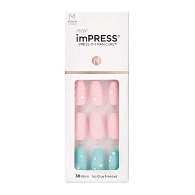Imagen de KISS ImPRESS Manicura a presión, gota de rocío, cuadrado longitud media, con tecnología PureFit, incluye almohadilla preparación, mini lima, palito cutícula y 30 uñas postizas