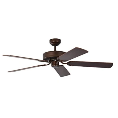 Imagen de Pepeo Potkuri ventilador de techo sin luz, carcasa bronce viejo, aspas reversibles color caoba con insertos ratán, 132 cm, para habitaciones hasta 25 m²