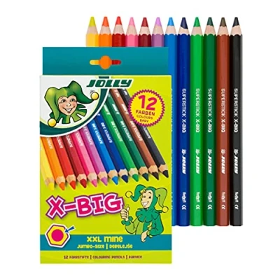 Imagen de JOLLY X Big lápices de color set 12 en estuche cartón, minas 6,4 mm grosor, forma lápiz hexagonal, material escolar y accesorios