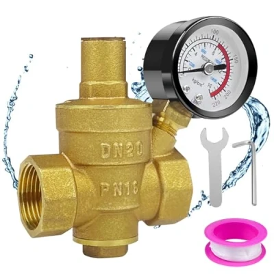 Imagen de Lectorias DN20 Regulador de Presion Agua, Reductor Válvula Reducción Presión Agua Latón, Reductora Presión, Reguladora con Medidor Calibre