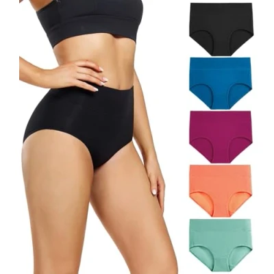 Imagen de wirarpa Bragas Mujer Algodón de Cintura Alta 5 Pack Multicolor Talla M