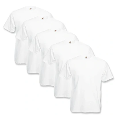 Imagen de Fruit of the Loom 5 camisetas Valueweight 100% algodón, Blanco, XXXXL