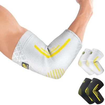 Imagen de BRACOO Coderas de Compresión (Paquete 2) Mangas para Codos Tenista, Golfista, Tendinitis, Artritis, Pesas y Epicondilitis, EE92 (Gris, S)
