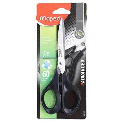 Imagen de Maped Tijeras de Oficina Advanced Green Simétrica 17 cm Negras Hojas y Remaches Acero Inoxidable Anillas Ergonómicas Punta Afilada
