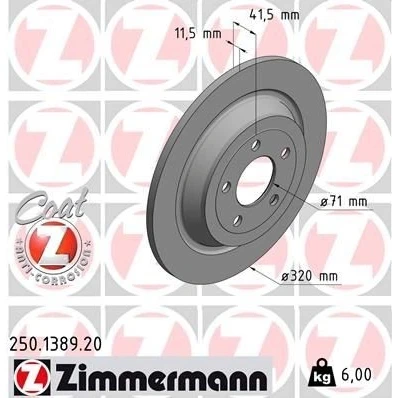 Imagen de ZIMMERMANN COAT Z 250.1389.20 Disco de freno 318 12 5/5 5 114 macizo revestido altamente carbonizado FORD USA: Mustang Mk6 Coupé, Cabrio