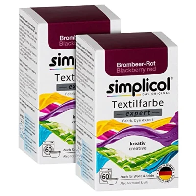 Imagen de simplicol Tinte textil expert rojo mora 1706, pack de 2: pintura creativa, fácil teñir en lavadora o manual, 150 g (2 unidades)