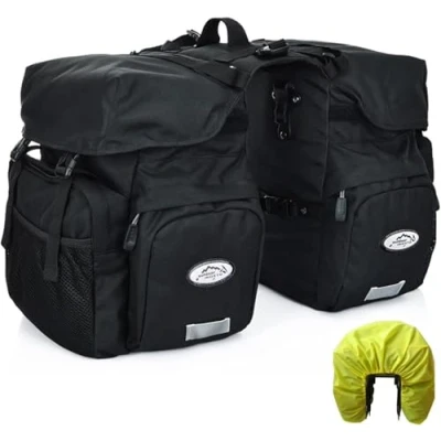 Imagen de TentHome Bolsa de bicicleta para equipaje extraíble con funda lluvia, 50 litros, Negro