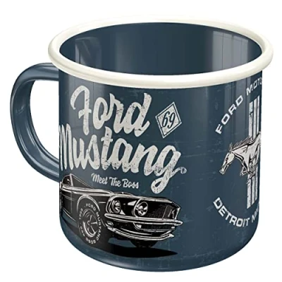 Imagen de Nostalgic Art Taza esmaltada retro, Ford Mustang The Boss Idea de regalo para amantes coches, Copa camping, Diseño vintage, 360 ml