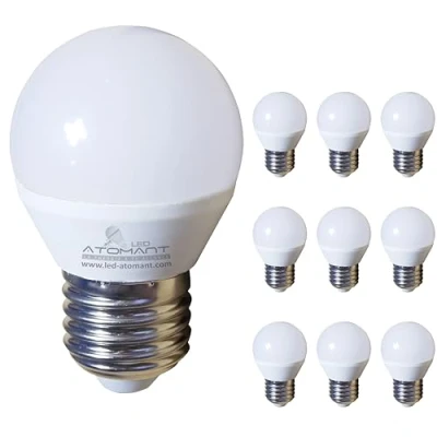 Imagen de LED ATOMANT Pack 10x Bombilla E27 G45 7W. Color Blanco Neutro (4500K). 630 lumenes. Casquillo grueso. Equivalente 75W tradicional.