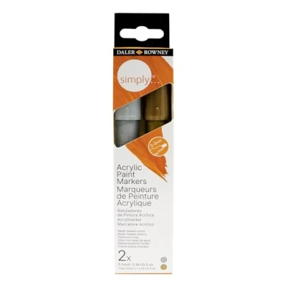 Imagen de Daler Rowney, Simply, Rotulador Acrílico, Caja de Cartón, Set Oro y Plata