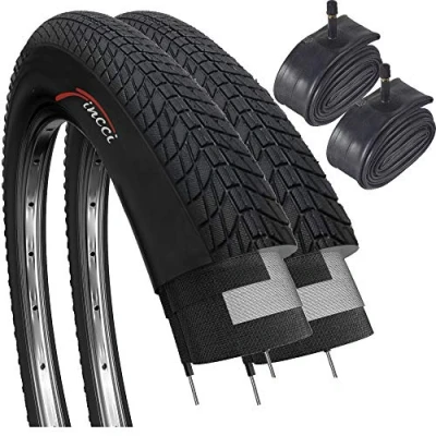 Imagen de Fincci Cubiertas Bicicleta 20x 1.75 Pulgadas Par Neumaticos Bici Carretera BMX con Camara de Aire Schrader 20, Gomas 47 406 para Niño, Montaña Bici, Paquete 2 componentes Ciclismo