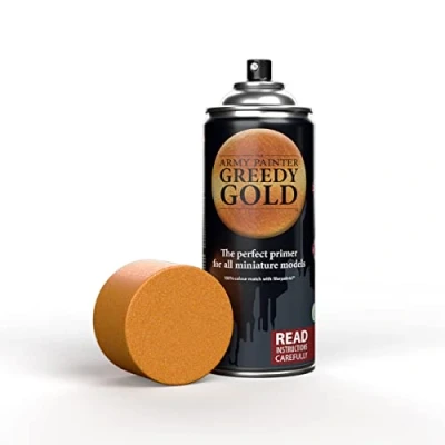 Imagen de The Army Painter, Colour Primer Greedy Gold, 400 ml Pintura Modelismo Spray Oro Codicioso Imprimacion Plastico Miniaturas para Warhammer Figuras y D&amp;D Miniatures