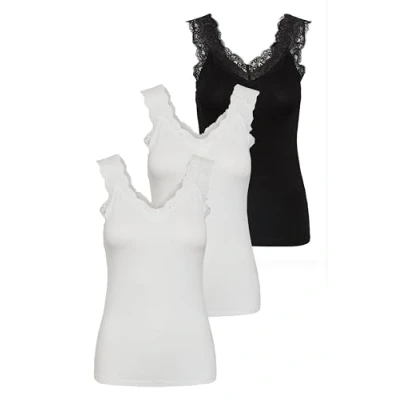 Imagen de PIECES Pcbarbera Lace Noos BC Top para Mujer, 2 Blancos, 1 Negro, S