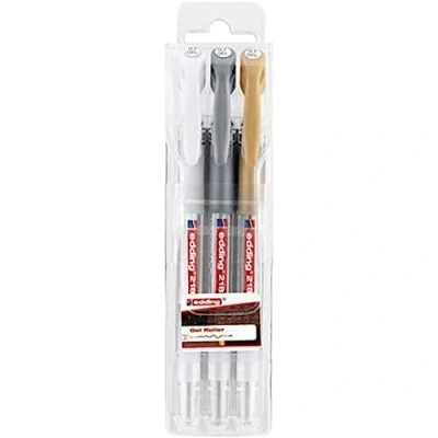 Imagen de edding 2185 roller gel blanco, oro, plata juego de 3 0,7 mm bolígrafo para escribir, colorear o decorar bullet journals rotulador mandalas
